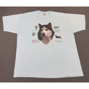 Rare Vintage Y2K Siberian Husky Dog Animal Pet Art Blue XL Shirt Earth Nature